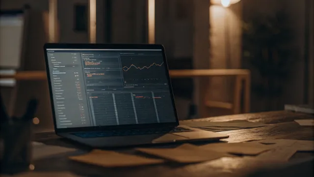 A laptop displaying a website dashboard with cost analytics and pricing comparison charts